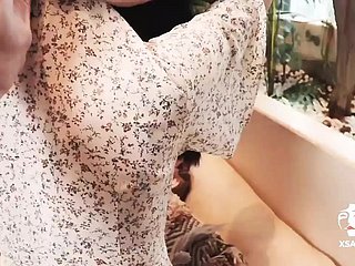 Derogatory Asian demoiselle massages their way playmate's sausage - Hot rejected doll forth petite tits!